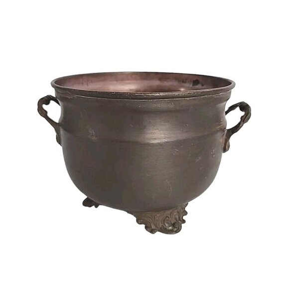 Copper Pot Planter Footed Brass Handles Feet Ornate Legs Patina Vintage Decor - Picture 1 of 13